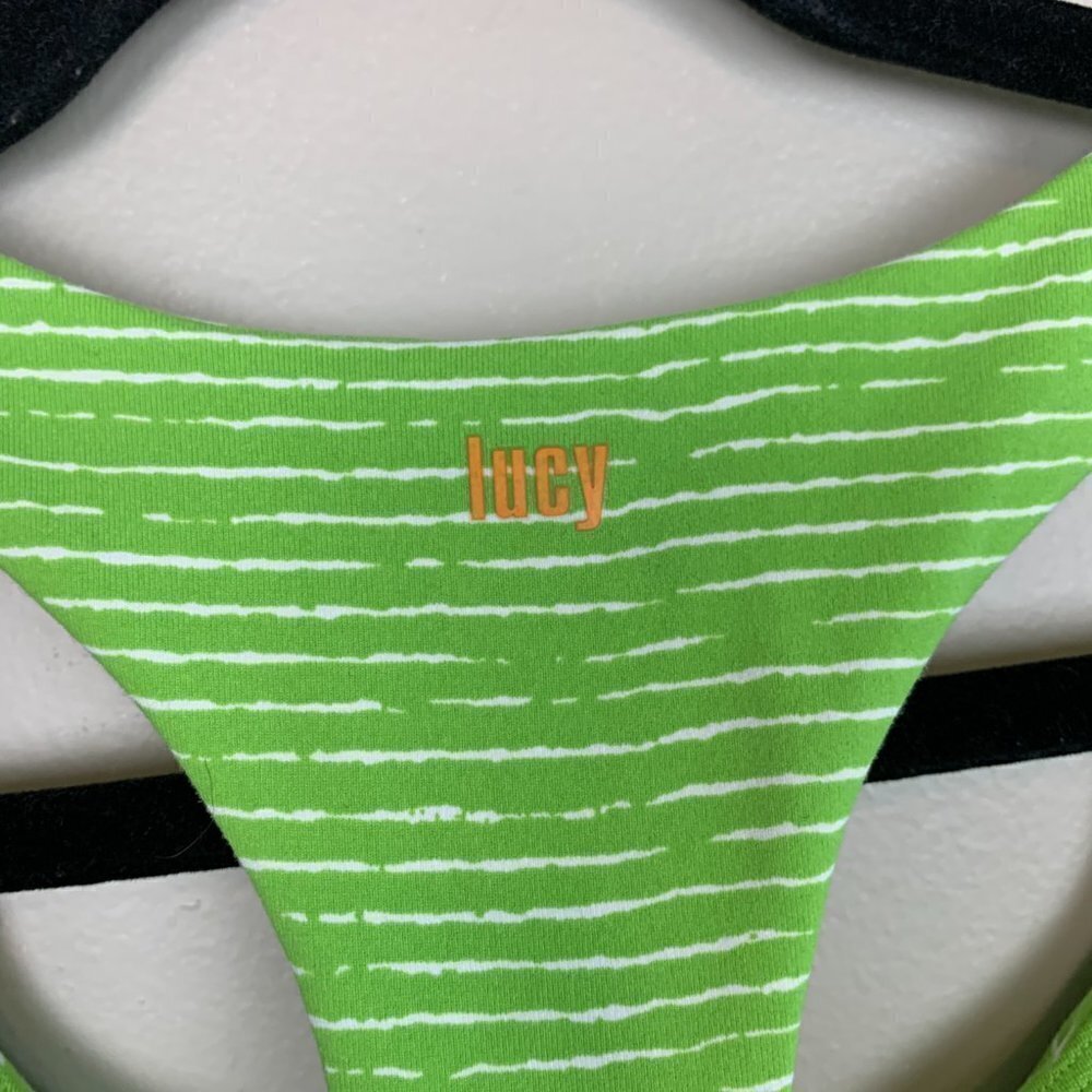 Lucy Powermax Green & White Striped Rouched Front Tank Top Size Medium - Picture 4 of 5